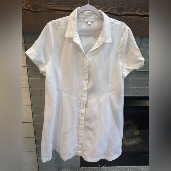 J. Jill Love Linen White Button Down Dress Petite Large EUC - Picture 1 of 5